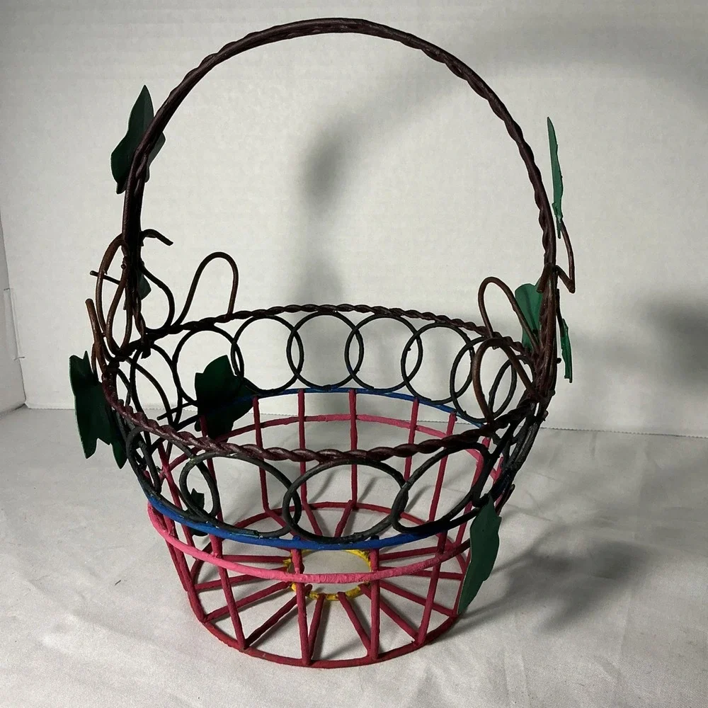 Vintage Multi-color Free Standing Farmhouse Egg, Garden Or Indoor Basket